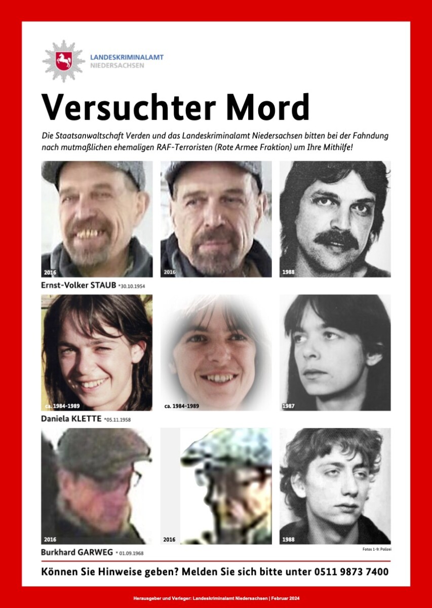 Antifas und Klimakleber aufgepasst: RAF-Terroristen werden nach 30 Jahren noch gesucht!