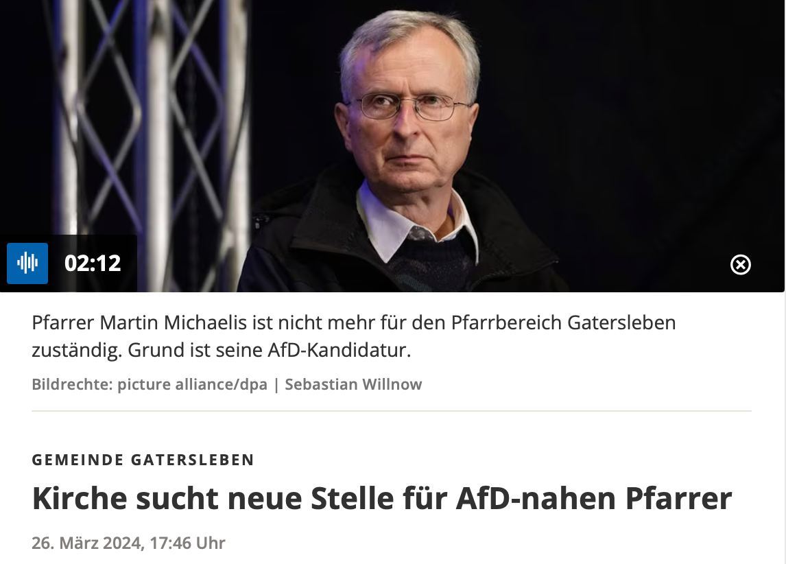 Was uns entrissen wurde: Pfarrer verliert Stelle wegen AfD-Kandidatur